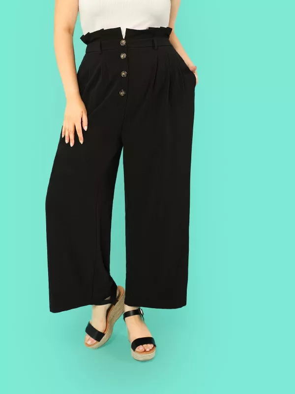 factory clothing manufacturer new style black custom women wide pants with four bottons