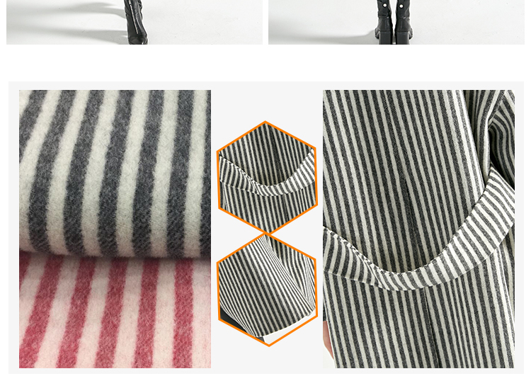 Long Section Stripe Ladies Grey Wool Coat Windproof No Button Closure OEM Service