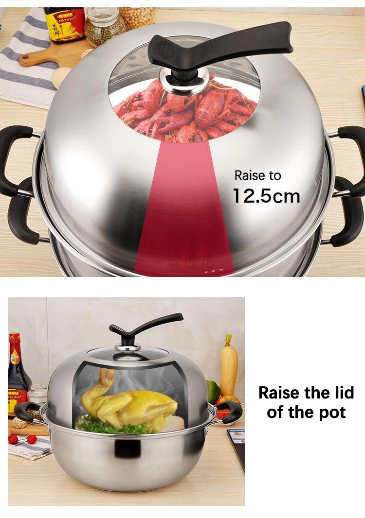 Amazon Hot Selling Silver 2 Layer Cooking Steamer Stainless Steel Steamer Pot With Steel Lid