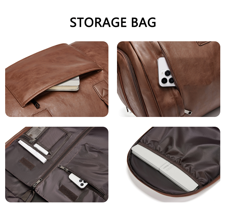 Outdoor PU Leather Travel Duffle Bag Brown With Separate Shoe Compartment
