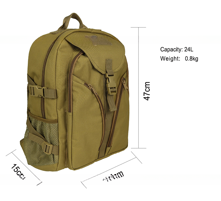 Khaki Outdoor Travel Backpack with Multi-functional Design and Interior Zipper Pocket