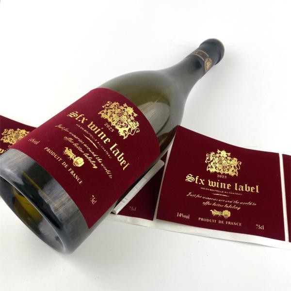 Custom Logo Bottle Foil Sticker Embossed Metal Aluminum Red Wine Labels for