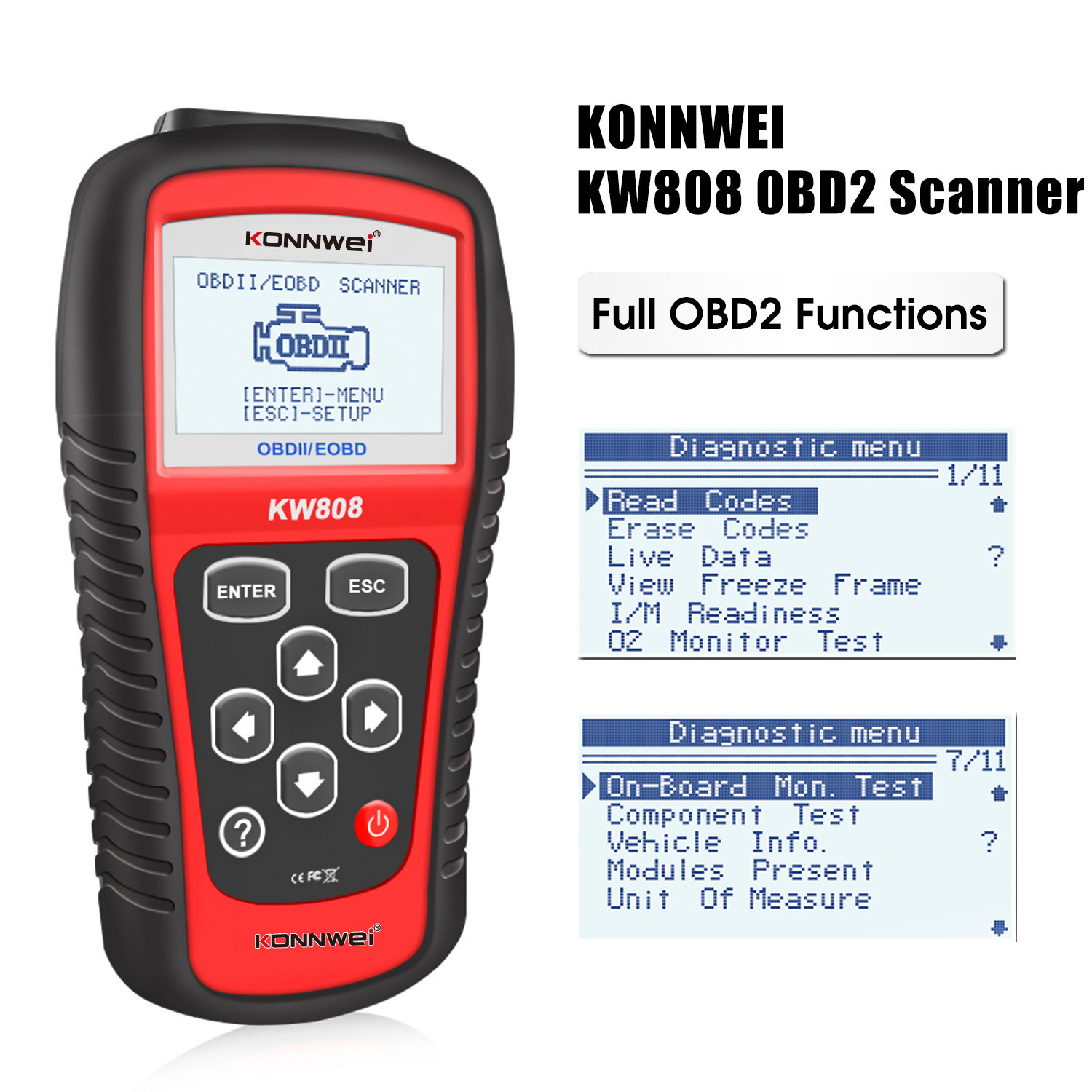 2.8 Inches Live Data Scanner Diagnostic Tool / Konnwei Kw808 Obd2 Scanner