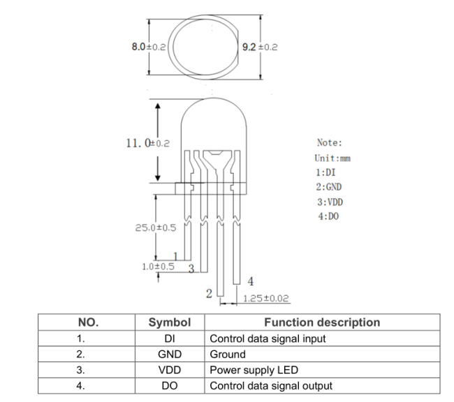 8mm GRBW 4-In-1 SK6812 Integrated Driver Addressable Pixel Round Diffused Head LED Diode