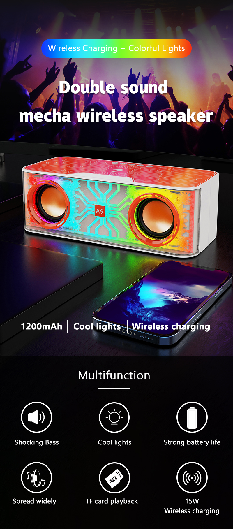 Outdoor Portable Mini Speaker Wireless LED Light BT Speaker with Speaker Set Type
