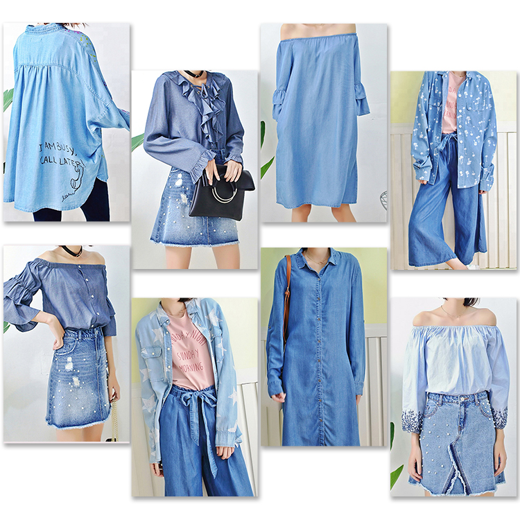 Women Light Blue Long Wide Leg Denim Pants , Casual Loose Fit Denim Jeans