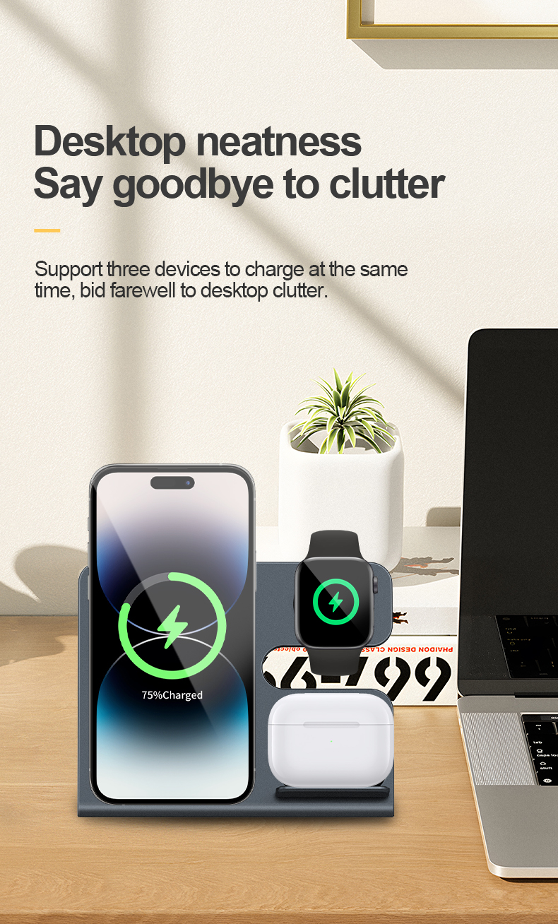 15W Multifunction Fast Charger 3 In 1 Wireless Charger For Iphone 15 14 13 12 Pro Max