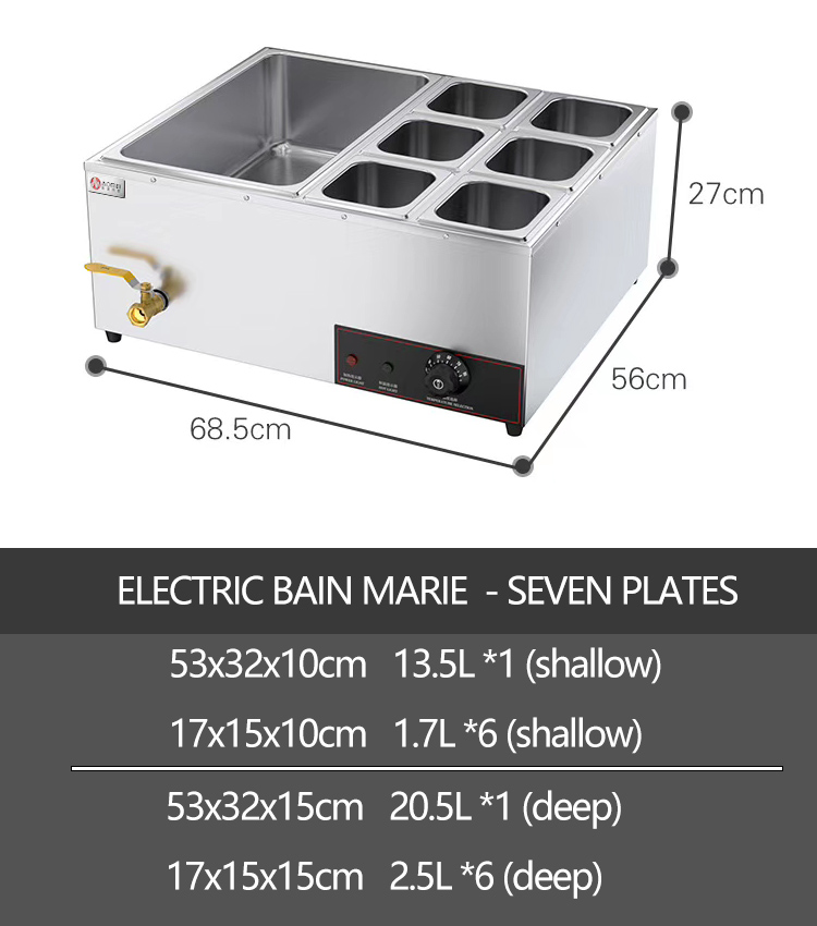 Restaurant Catering Kitchen Industry Electric Bain Marie Food Warmer Display in Silver