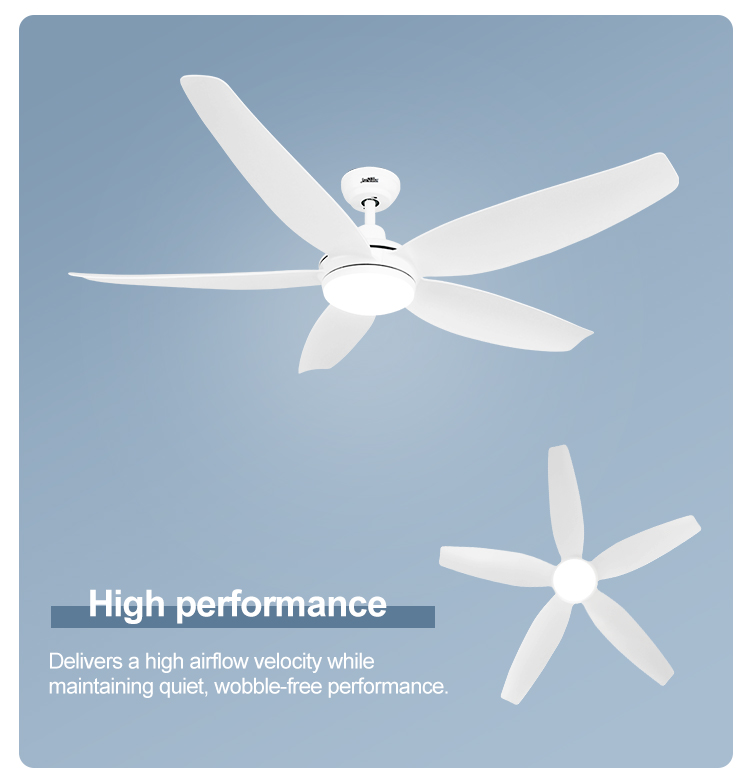 6 Speed Choice Indoor Ceiling Fan with LED Light and Low Noise Plastic White Blades