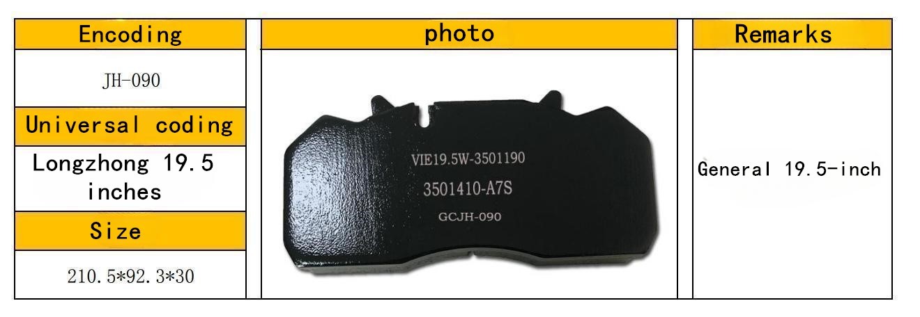 IP67 Longzhong 19.5" Friction Brake Pad For Buses PN 3501DA05-040