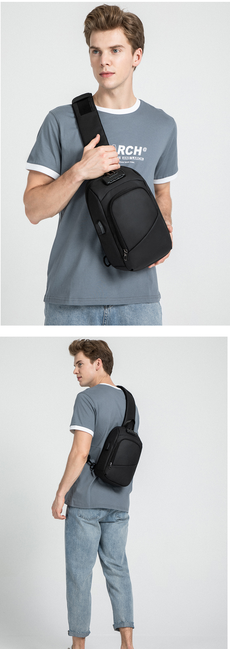 ISO9001 Anti Theft Lock Crossbody Chest Sling Bag For Men 19*12*31cm