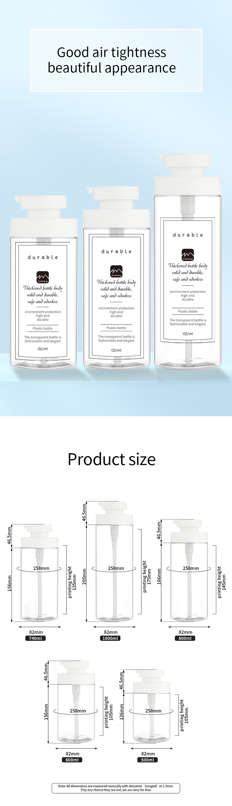 OEM transparent 800ml shower gel body cleanser custom pump shampoo lotion bottle