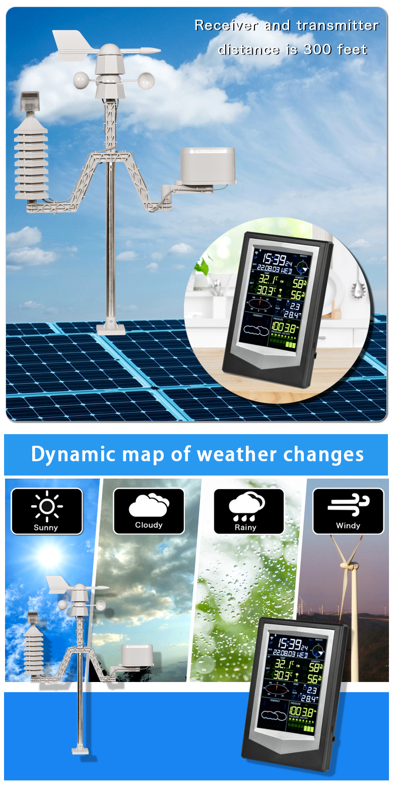 Digital Weather Station With Wireless Outdoor Sensor Black And Silver Wind Speed Range 0-50m/S