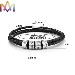 China fadeless 19cm 21cm Mens Leather Beaded Bracelets wholesale