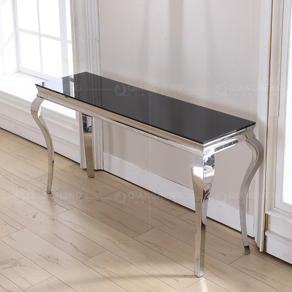 Qiancheng Marble Top SS Console Table 63x18x34inch Smooth Edge