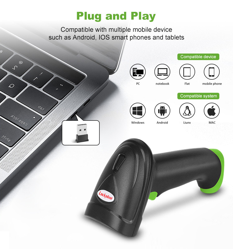 Handheld 2D CMOS Wireless Barcode Scanner CE FCC Rohs Certification