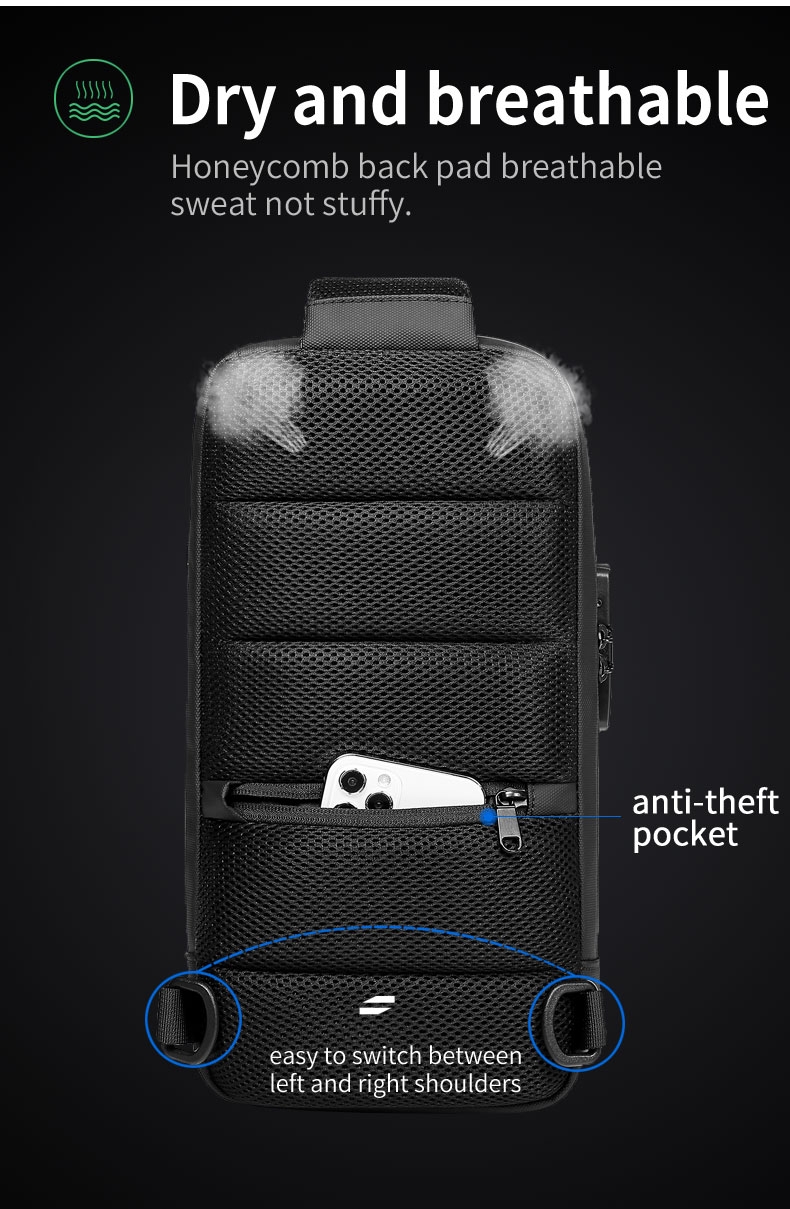 Factory wholesale anti theft waterproof custom men fashion shoulder chest crossbody sling bag for men
