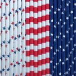 Biodegradable Patriotic Theme Foil Red White And Blue Paper Straws