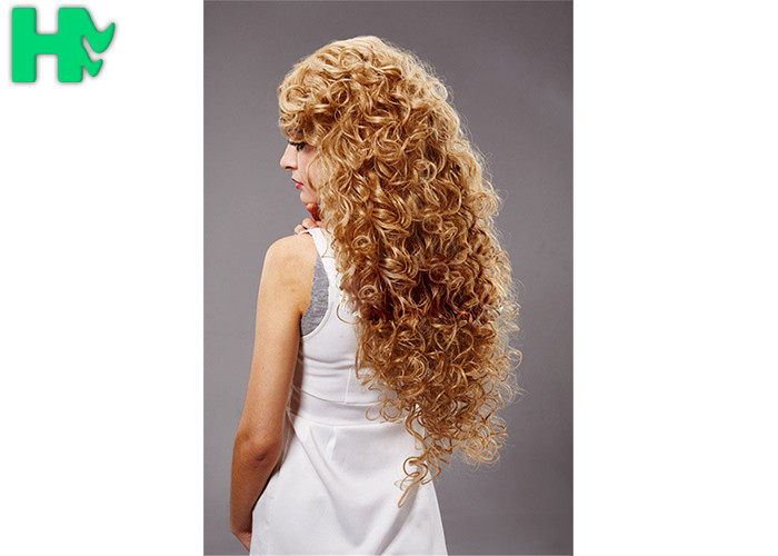 Heat Resistant Long Curly Synthetic Wigs No Lace Dark Blonde For White Women
