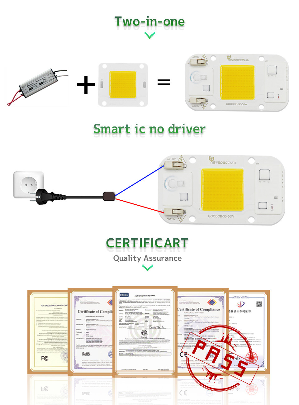 3000K 6000K AC COB LED Power 10W 20W 240V Warm Rgb LED Module