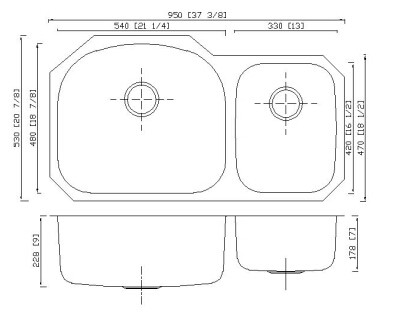 Drop In Double Bowl Double Drainer Kitchen Sink 37" L X 20" W Dimension