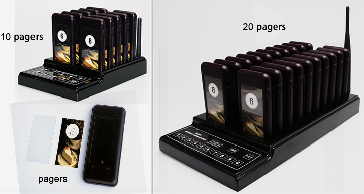 Long range 433Mhz free code 20 pagers wireless queue calling system for restaurant