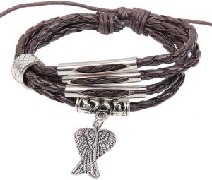 China European and American style jewelry angel wings alloy beaded snake leather cord bracelet wholesale