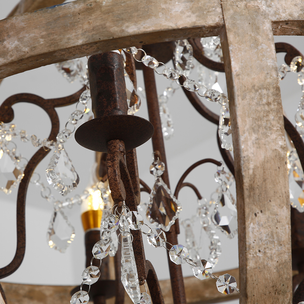 Retro Chandelier Lighting Industrial Hanging Pendant Lamp Globe Wooden Chandelier(WH-CI-108)