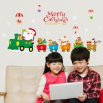 Indoor Decoration Christmas Wall Stickers PVC 3D Santa Claus Drive Train Pattern