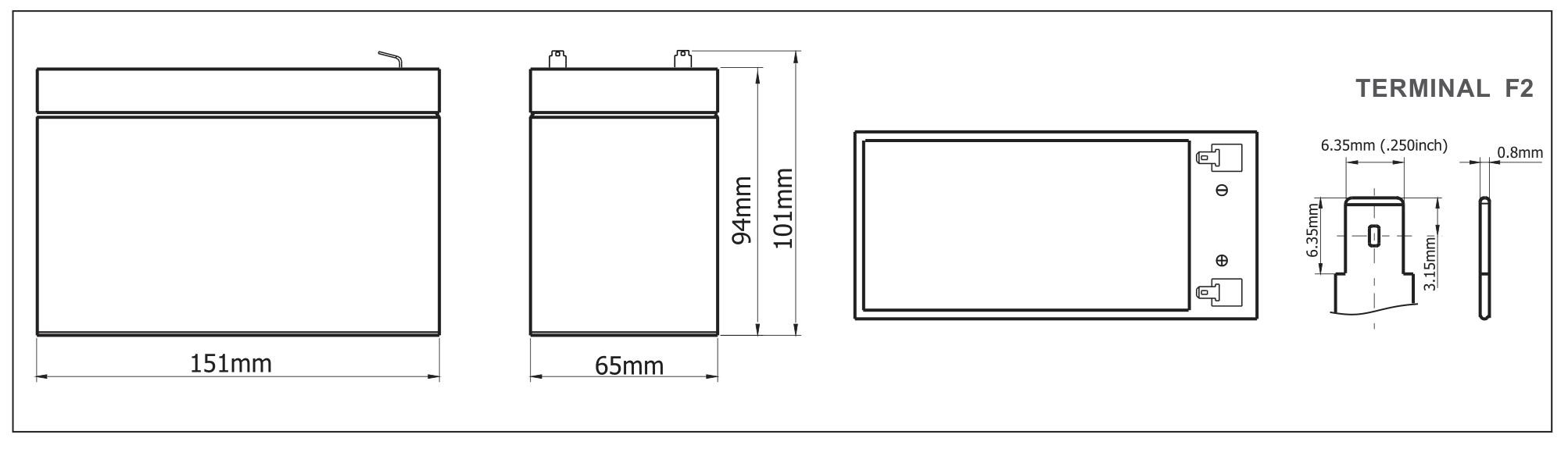 12 V 7 AH Top Terminal VRLA AGM Battery for General Purpose , L151mm x W65mm x H101mm