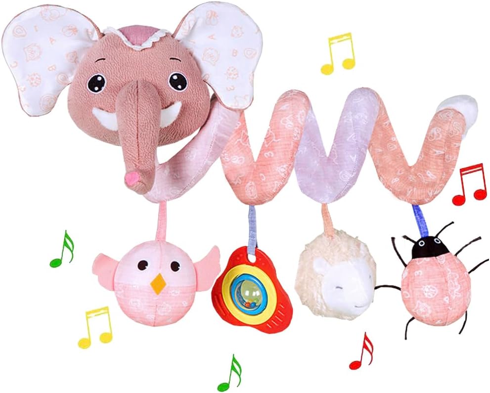 Unisex Baby Activity Spiral Hanging Toys for Stroller Car Seat Crib Bar Bassinet Mobile Musical Elephant Toys