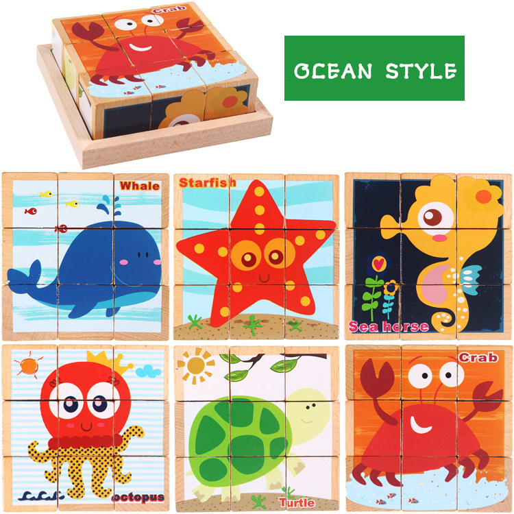 3D Wooden Building Blocks Educational Six Sided Cubes For Children