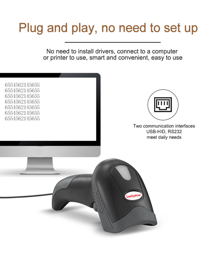 Handheld 2D Barcode Scanner Commercial Wired Portable 1D Bar QR Code Reader