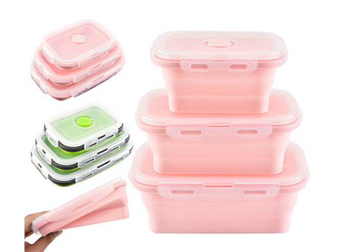 FDA silicone foldable lunch box silicone microwave lunch box portable silicone lunch box