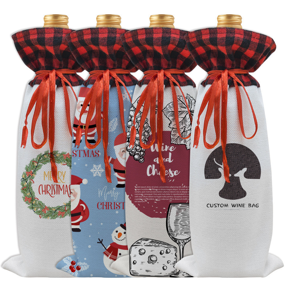 Customised Blank Linen Sublimation Wine Bottle Bag For Sublimation Photo Printing