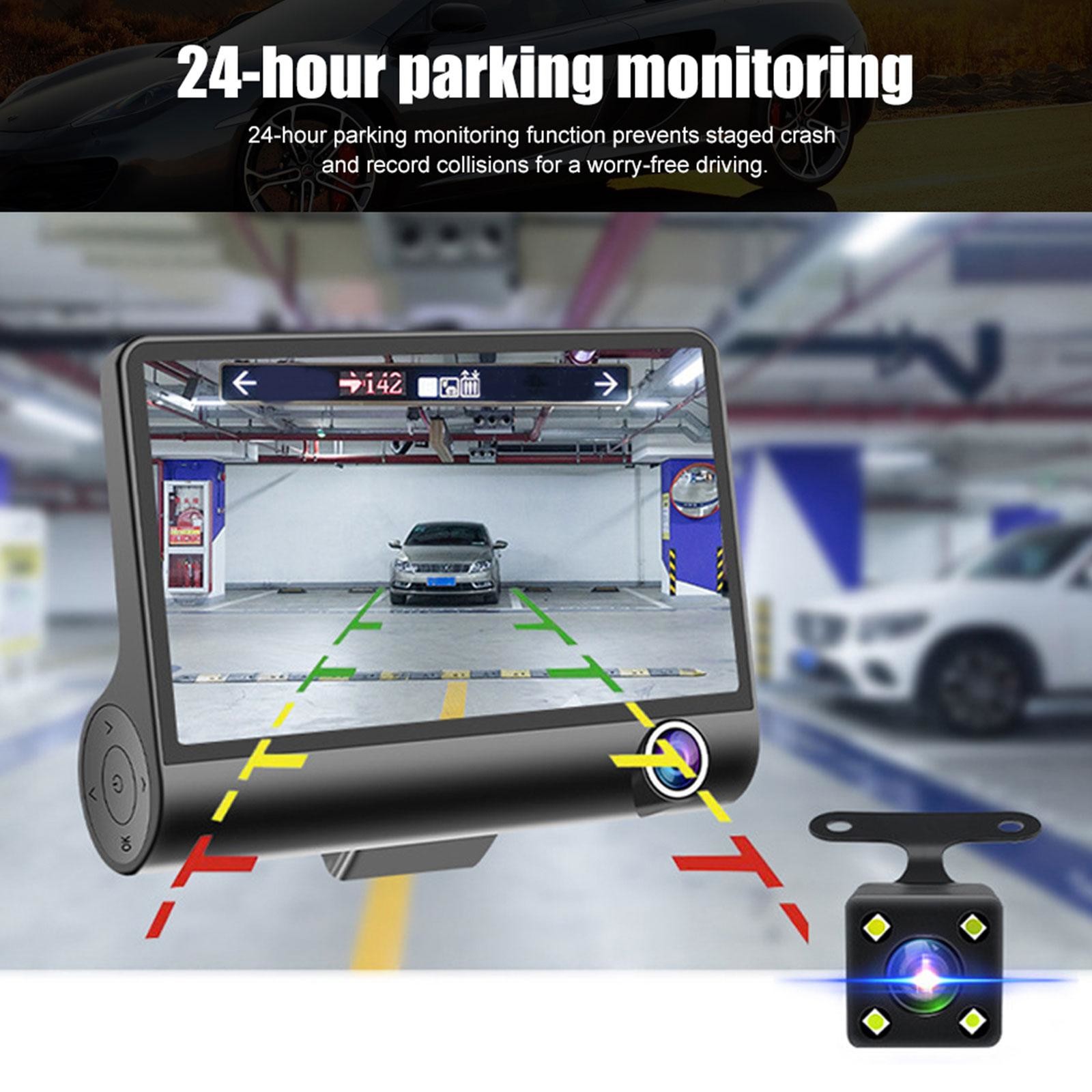 Wide Angle 4inch Digital Car DVR Three Lens Dash Cam Black Box Video Recorder G Sensor