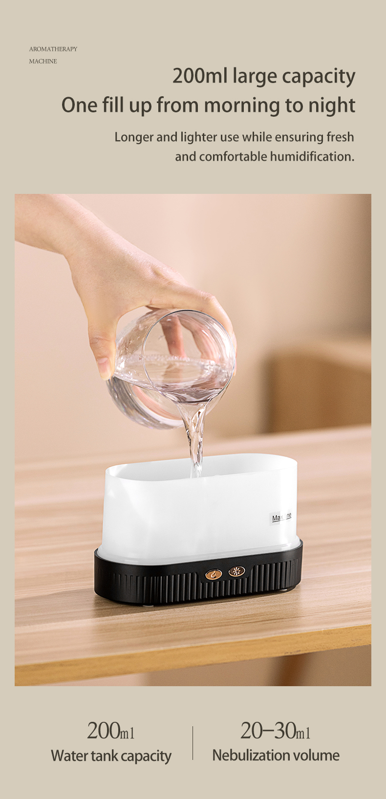 HOMEFISH 230ML Aromatherapy Ultrasonic Flame Aroma Diffuser With Warm Light