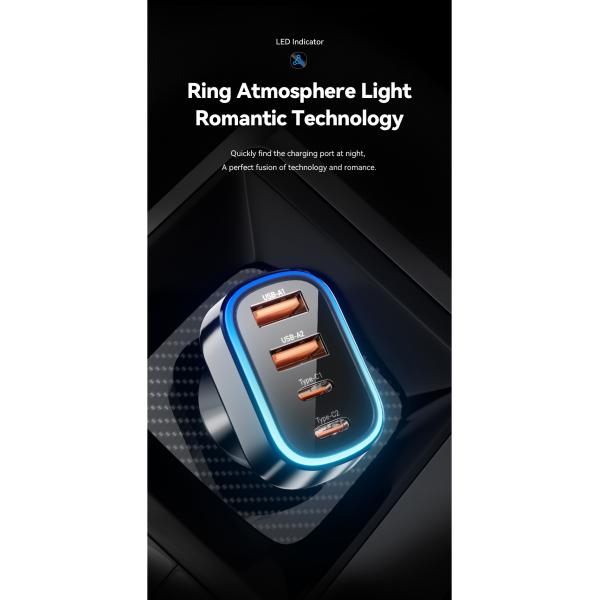 ESSAGER F738 Series Quick Car Phone Charger 70W with 4 Ports 2 USB A 2 USB C