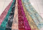 Embroidered Sequin Lace Fabric , Floral Tulle Fabric For Fashion Party Gown