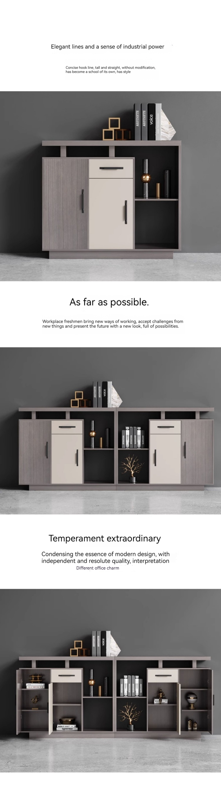 Commercial Furniture Long Office Cabinet with Modern Design and Wood Panel Partition