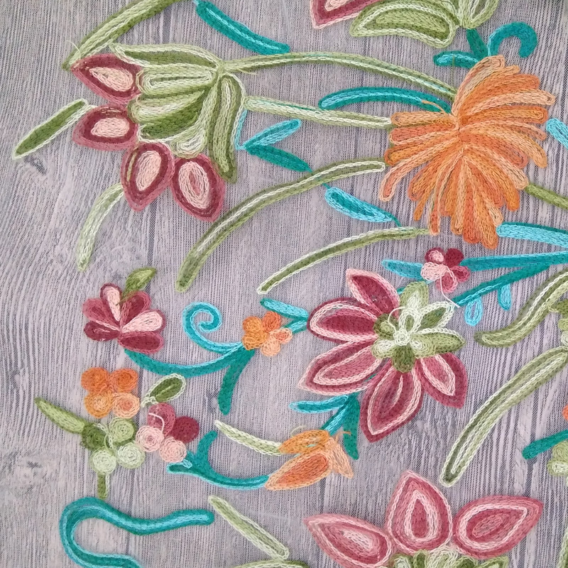 Polyester Wide Jacquard Embroidered Mesh Lace Fabric By The Yard With Colored 3D Flower