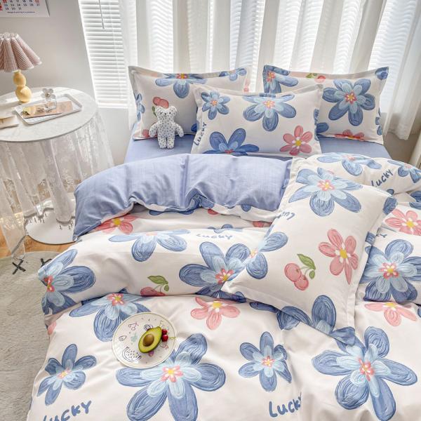 200TC Washed Cotton Luxury Printed Polyester Duvet Cover Bed Sheet Bedding Set for King