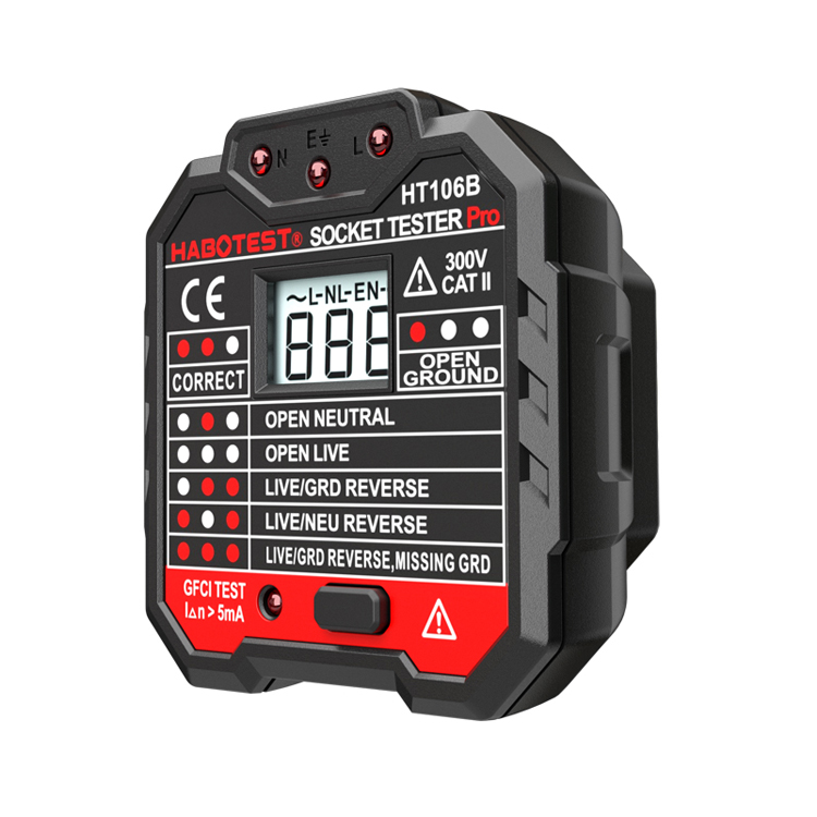 Black Plug Socket Tester 62*65.5*56 Mm Dimensions With Voltage Measurement