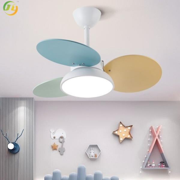 Modern Simple Nordic Eye Protection Colorful Leaf Children's Room Fan Light 30