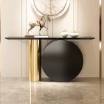 Stainless Steel Console Table Wall Table With Brushed Gold Natural Marble Top