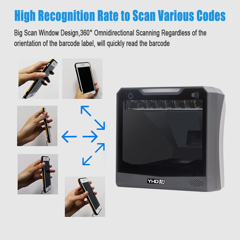 Black Hands Free 2D Barcode Scanner Omnidirectional For Retail Store Supermarket