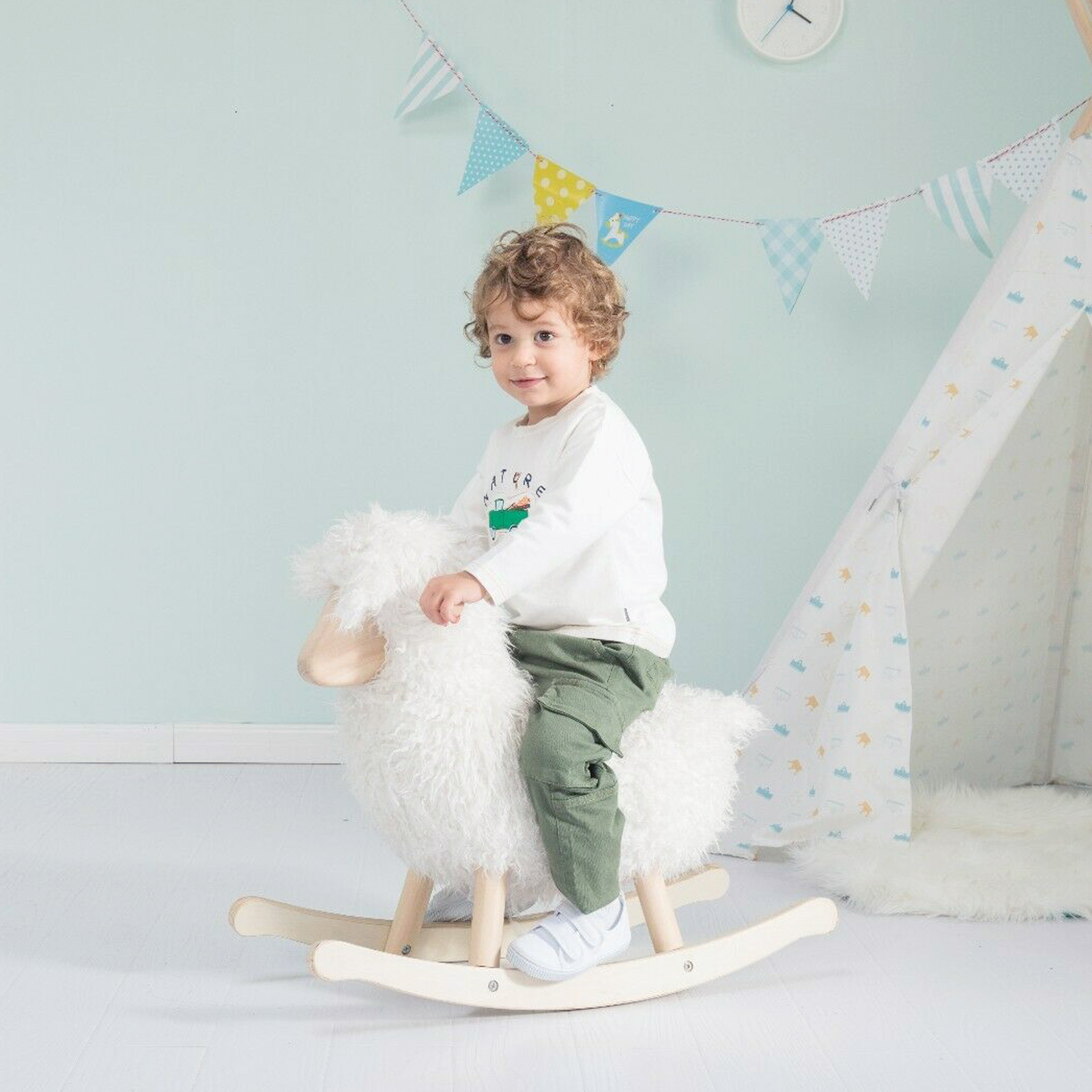 0-24 Months Solid Wood Rocking Horse for Unisex Toddler Playtime Activities