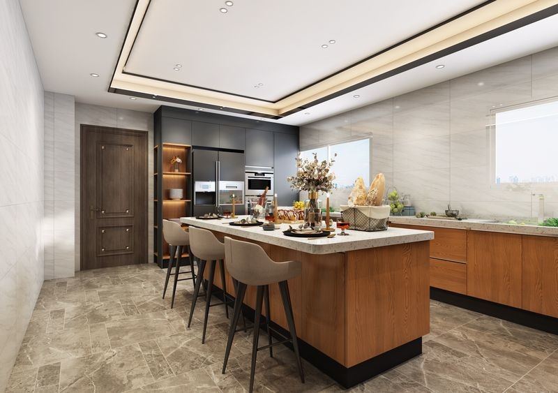 Luxurious Elegant Modern Stainless Steel Kitchen Cupboards Chinese Dark Wood Grain