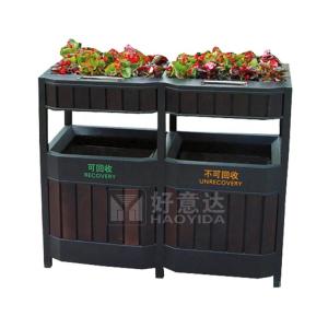 China ISO14001 11.8gal Outdoor Wooden Trash Can With Plant Pot wholesale