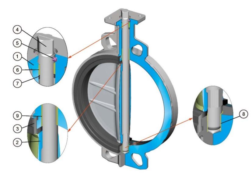 DN50~DN200 Pressure PN10 PN16 Class 150 Full PTFE Lined Wafer Butterfly Valve